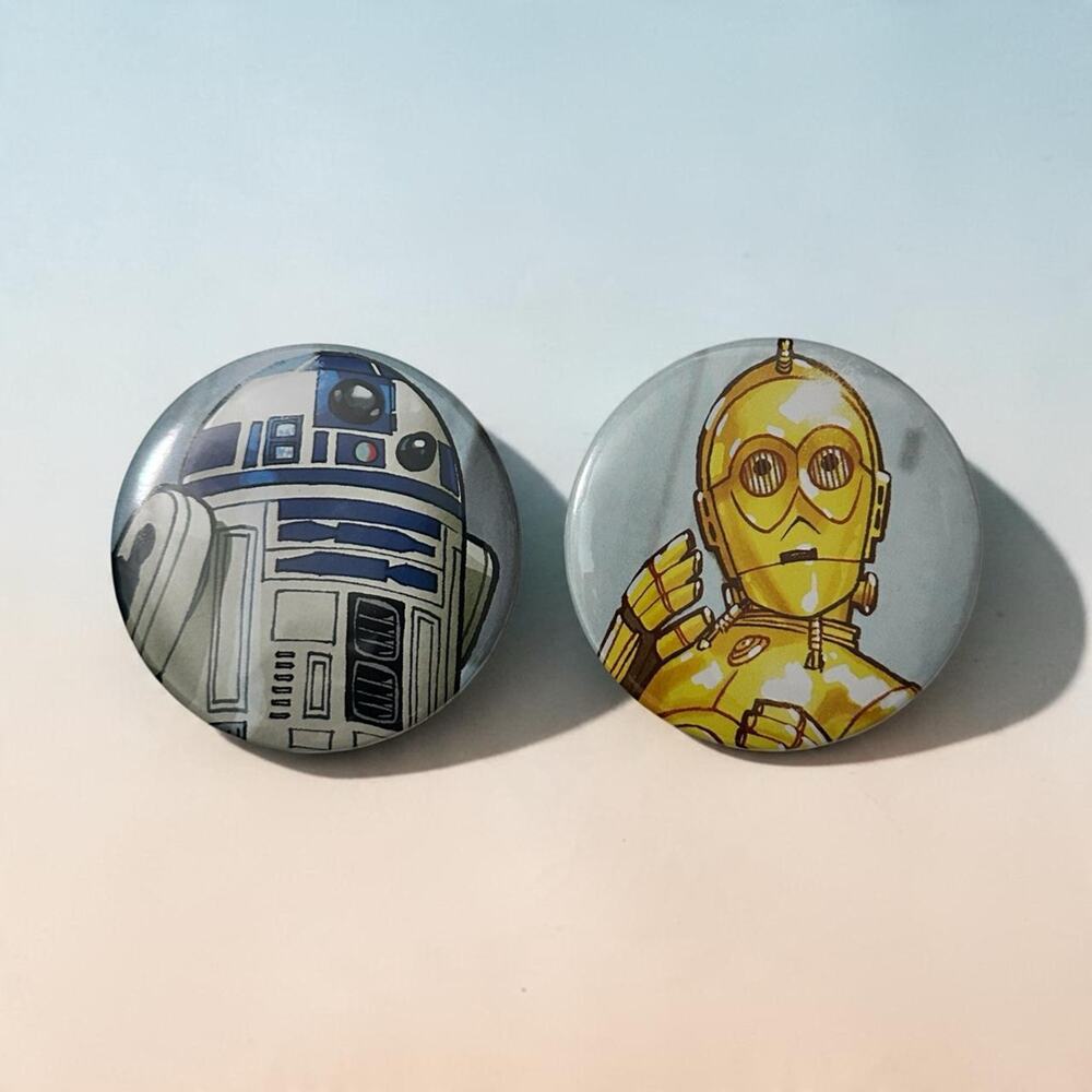 Star wars r2 d2 and c 3po pinback buttons